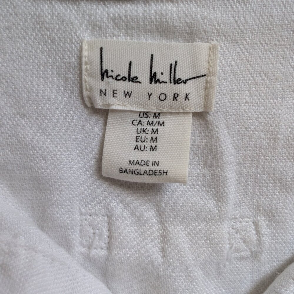 Nicole Miller White Linen Blend Cropped Jacket Button Front Utility Shirt M - Picture 6 of 11